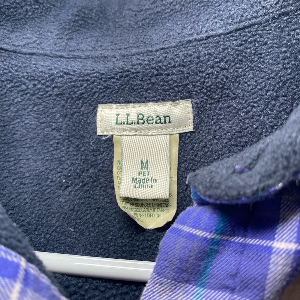 LL Bean Shirt Jacket Women Medium Purple Plaid Fleece Lined - Picture 9 of 10